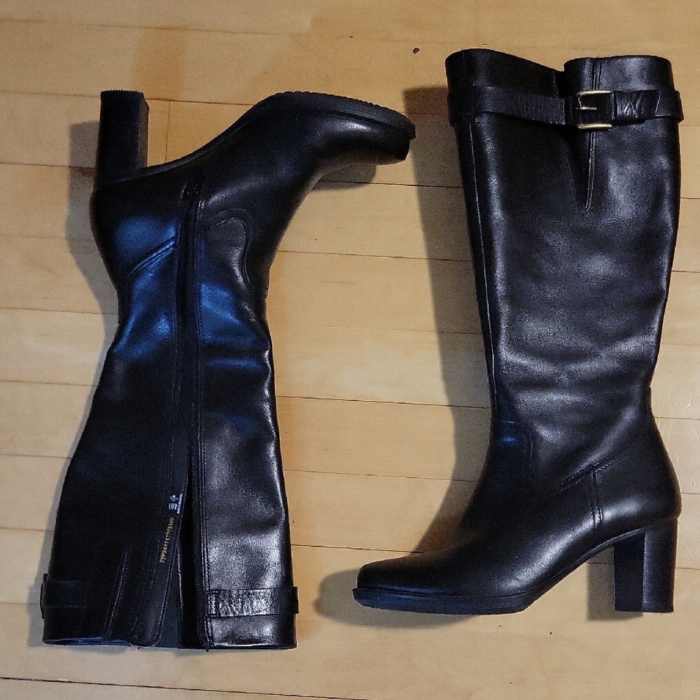 Ecco Black Heeled Tall Wide Calf Riding Boots - 37